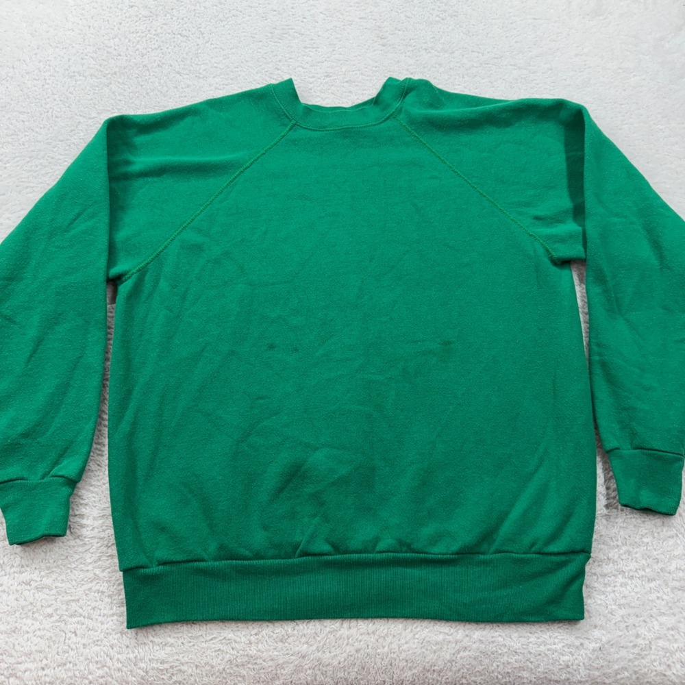 90s Tultex Blank Green Raglan Sweatshirt Mens Medium Made in USA Casual Pullover
